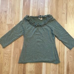 Moth heather green holiday ruffle collar sweater large Anthropologie holidays